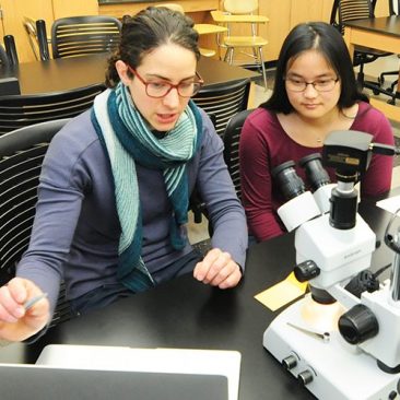 Professor and student working in a University of Maine at Farmington science lab