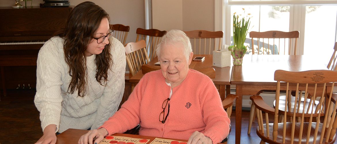 Student interning at a local nursing home