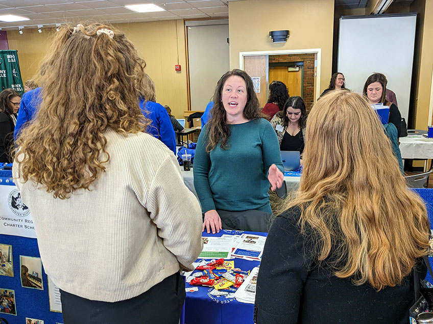 Students attending an on campus job fair