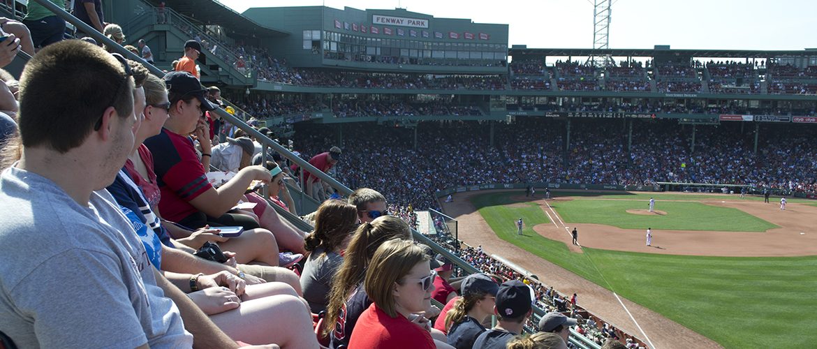 Students attending a Boston Red Sox game at Fenway Park