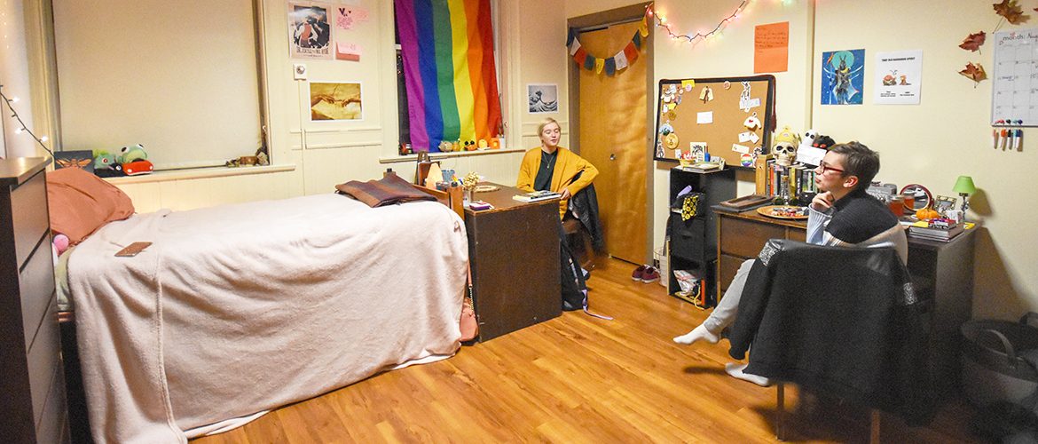 Students in a residence hall room