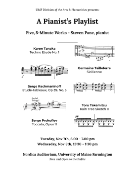 Flyer for musical event called a Pianist's Playlist
