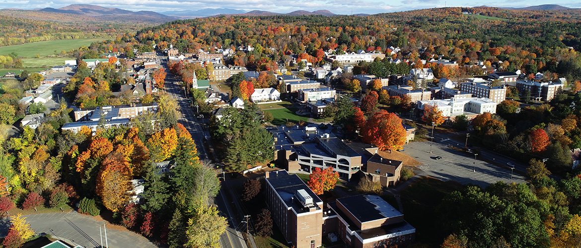 Aerial view of campus in the Fall