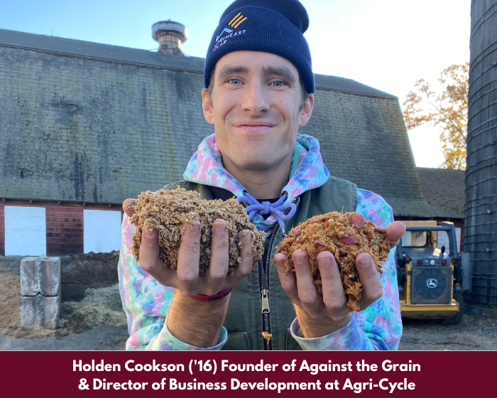 Holden showing his spent grain and smiling.