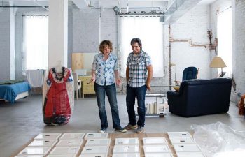Gaelyn and Gustavo Aguilar, working on “A Taco Stand on Every Corner,” while in residence at the Bemis Center for Contemporary Art in Omaha, Nebraska.