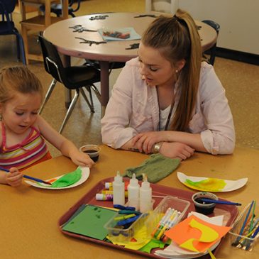UMF Education major gains real world classroom experience at on-campus Sweatt-Winter Childcare Center.