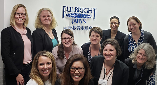 (Top row, second from left) Linda Beck, University of Maine at Farmington associate dean of experiential and global education, is joined by nine other Fulbright recipients for the 2019 International Education Administrators program in Japan.