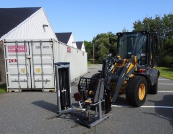 A forklift used for moving weightlifting equipment out of the Fitness and Recreation Center.
