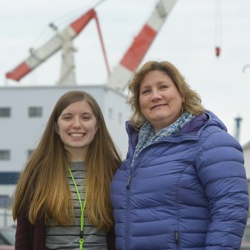 Kendra Burgess and Wendy Castonguay, University of Maine at Farmington Community Health Education majors, are serving semester-long internships with Bath Iron Works "Fit for Life" health program.