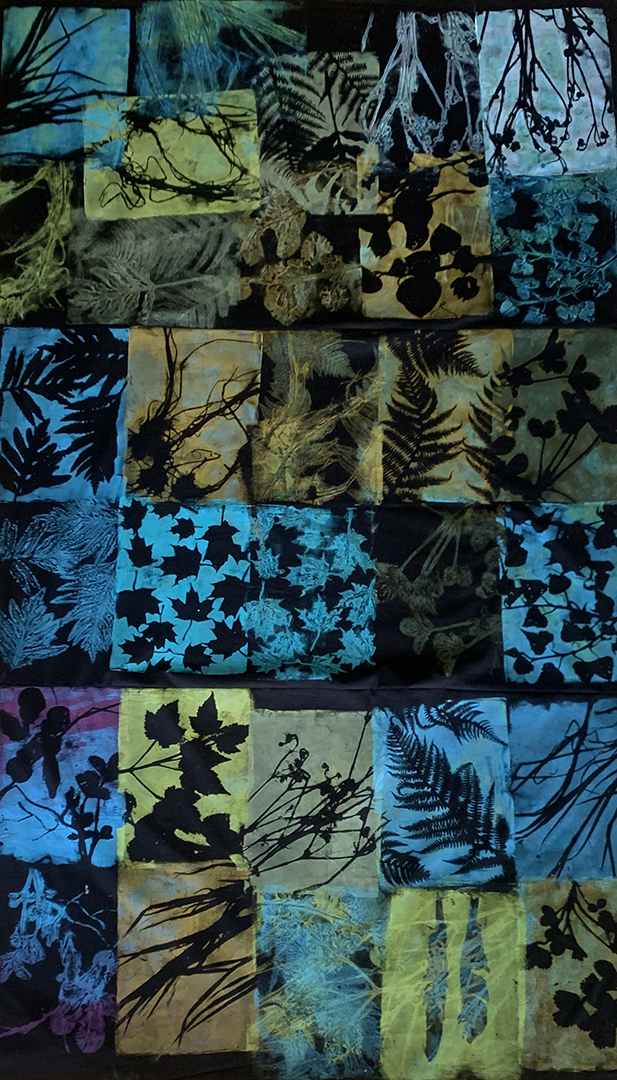 Botanicals, mono print on fabric; Meredith Mustard