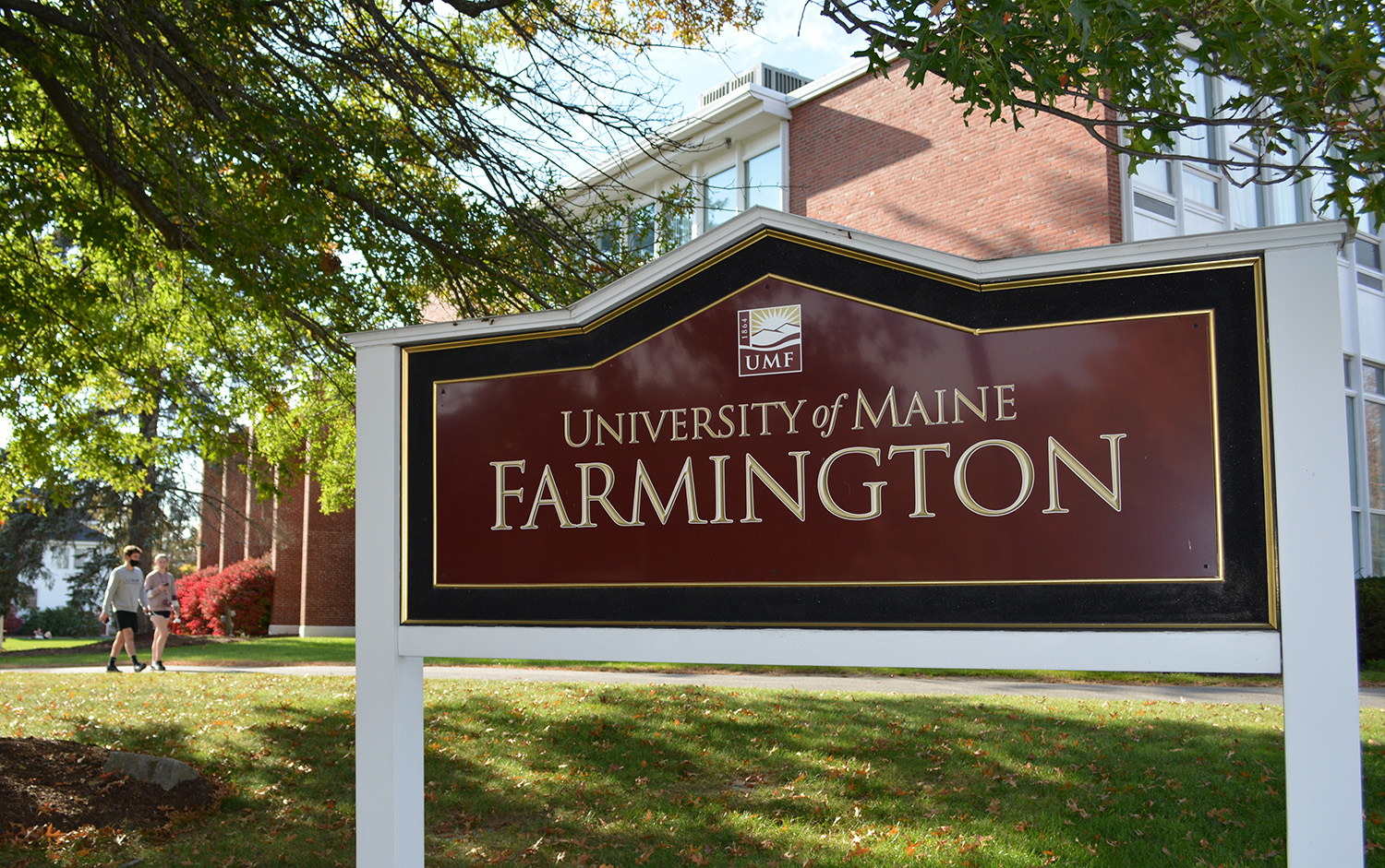 University of Maine at Farmington sign outside a campus building