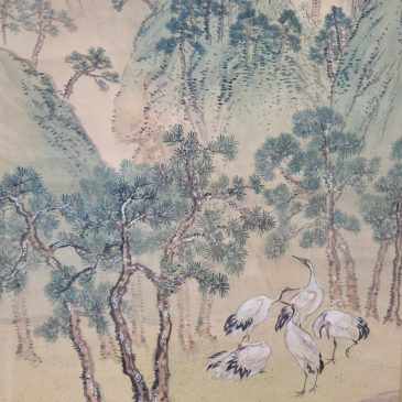 Detail of Japanese scroll with cranes