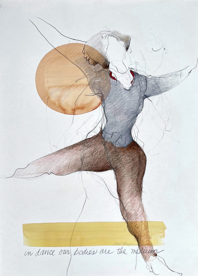 Dona Seegers, Dancer with Full Moon, watercolor, colored pencil and graphite on paper