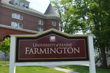 UMF sign in front of Merrill Hall