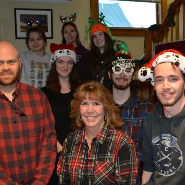 UMF student workers and staff dressed to celebrate the holidays