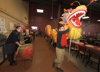 Visiting Chinese Scholar Dr. Han and her Chinese Language and Culture course students helped celebrate the Chinese Lunar New Year Celebration with a Dragon Dance, drumming and food and cultural activities.